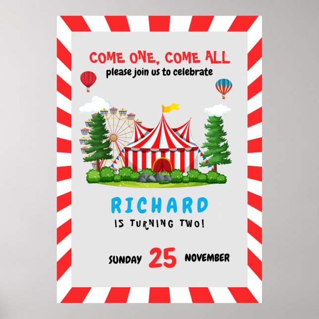 Circus Carnival Theme Birthday Party Poster (Front)