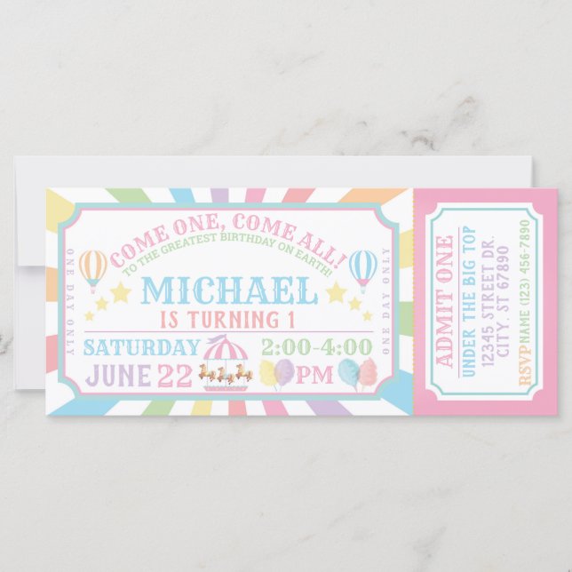 Circus Carnival Ticket Birthday Invitation  (Front)