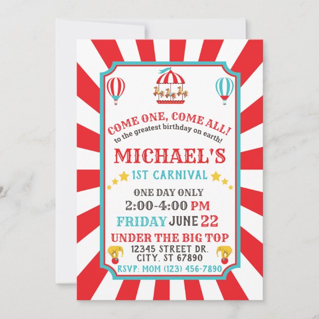 Circus Carnival Ticket Birthday Invitation  (Front)