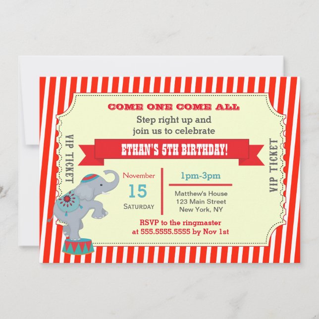 Circus Carnival Ticket Birthday Party Invitations (Front)