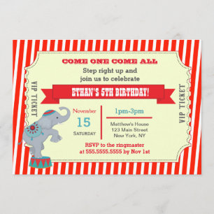 Circus Carnival Ticket Birthday Party Invitations