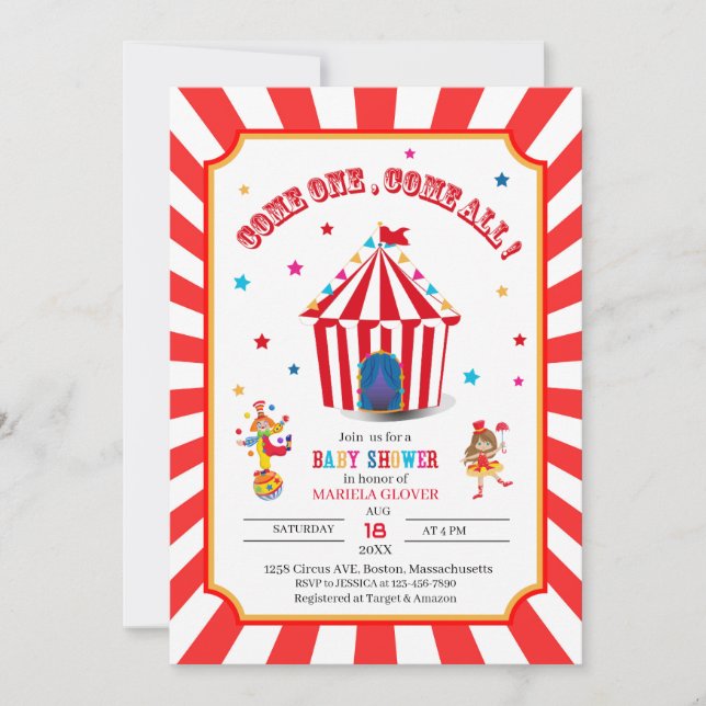 Circus Carnival Watercolor Baby Shower Invitation (Front)