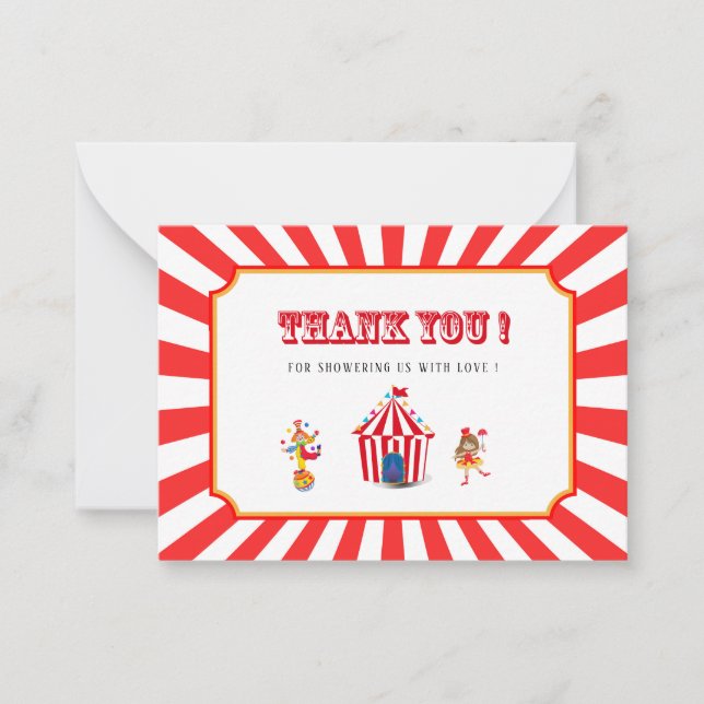 Circus Carnival watercolor baby  shower thank you Card (Front)