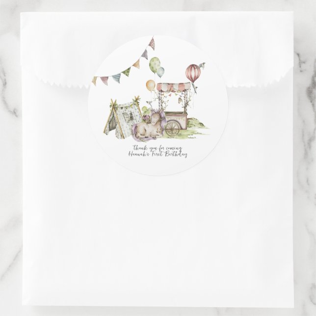 Circus Carnival | Woodland Unicorn Birthday Party Classic Round Sticker (Bag)