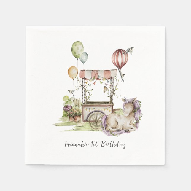 Circus Carnival | Woodland Unicorn Birthday Party Napkin (Front)
