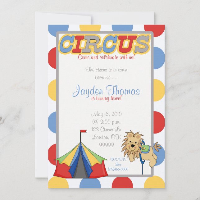 circus, circus celebration for bday invitation (Front)