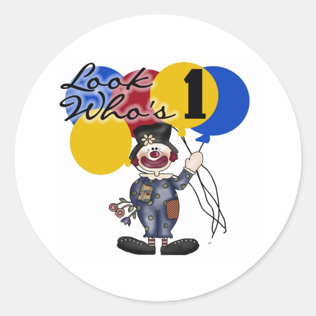 Circus Clown 1st Birthday Classic Round Sticker (Front)