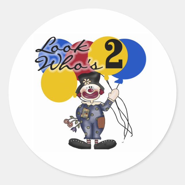 Circus Clown 2nd Birthday Classic Round Sticker (Front)