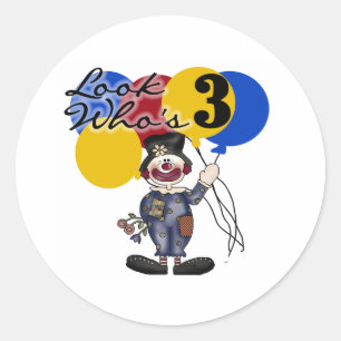 Circus Clown 3rd Birthday Classic Round Sticker