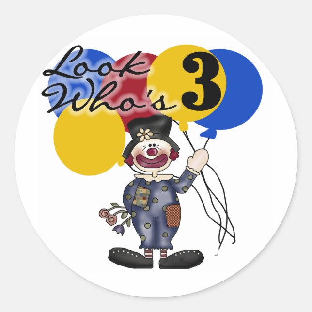 Circus Clown 3rd Birthday Tshirts and Gifts Classic Round Sticker (Front)