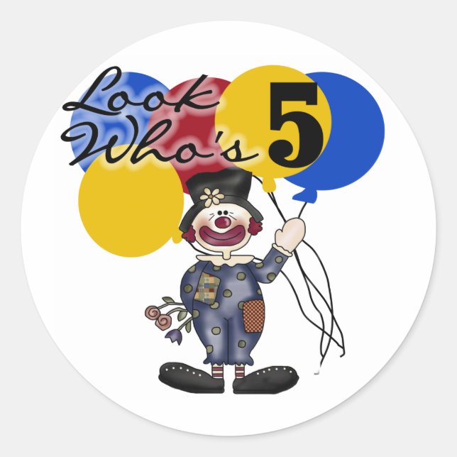 Circus Clown 5th Birthday Tshirts and Gifts Classic Round Sticker (Front)