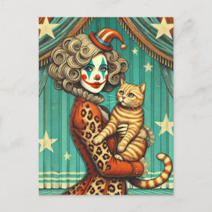 Circus Clown and her Ginger Kitty Postcard