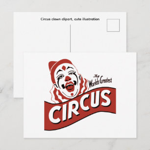 Circus clown clipart, cute illustration postcard