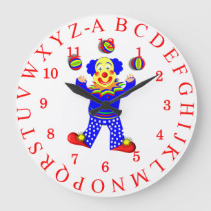 Circus Clown Cute Fun Alphabet Kids Large Clock
