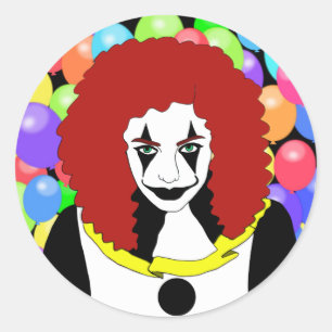 Circus Clown Girl Wicked woman horror goth art Classic Round Sticker