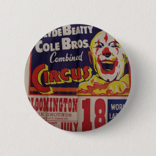 Circus, 'Clyde Beatty and Cole Bros' Retro Theatre 6 Cm Round Badge