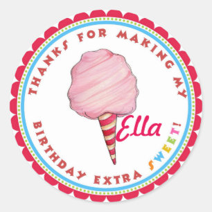 Circus Cotton  Candy Birthday Party Favour Classic Round Sticker