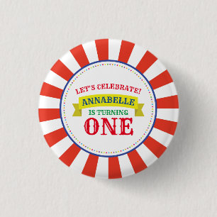 Circus Cute Colourful 1st Birthday Party Theme 3 Cm Round Badge