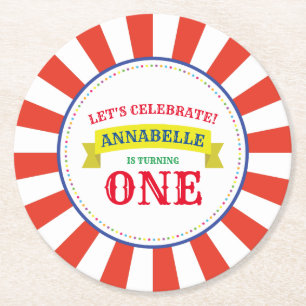 Circus Cute Kid's Birthday Party Vintage Round Paper Coaster