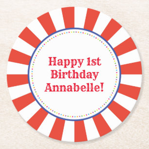 Circus Cute Kid's Birthday Party Vintage Round Paper Coaster