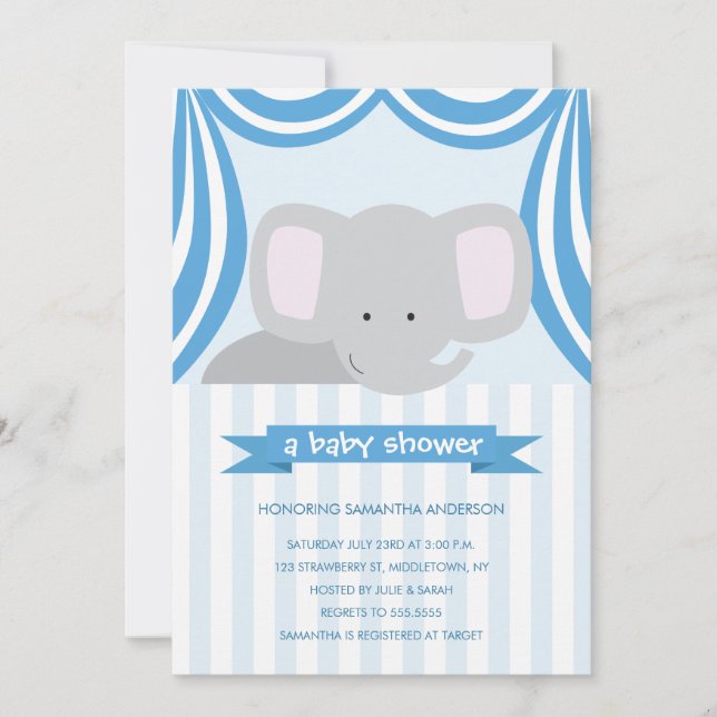 Circus Elephant Baby Shower Inviation - Boy Invitation (Front)