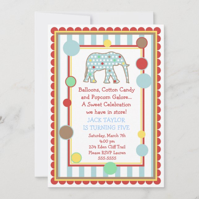 Circus Elephant Birthday Invitation (Front)