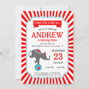 Circus Elephant Birthday Party Invitation