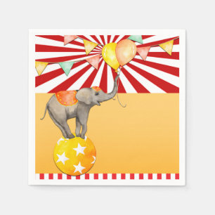 Circus Elephant on Ball Carnival Baby Shower Party Napkin