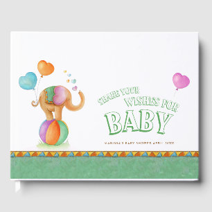 Circus elephant watercolor baby shower green guest book
