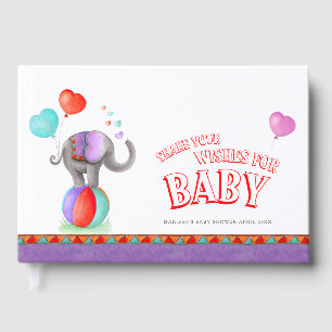 Circus elephant watercolor baby shower purple guest book