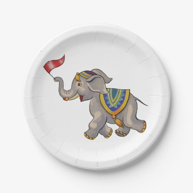 Circus Elephant With Flag Paper Plate (Front)
