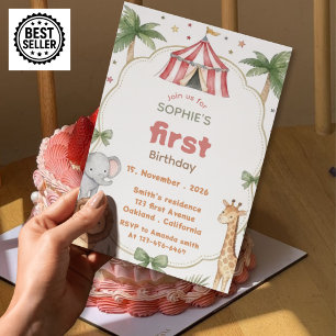 Circus first Birthday Invitation girl