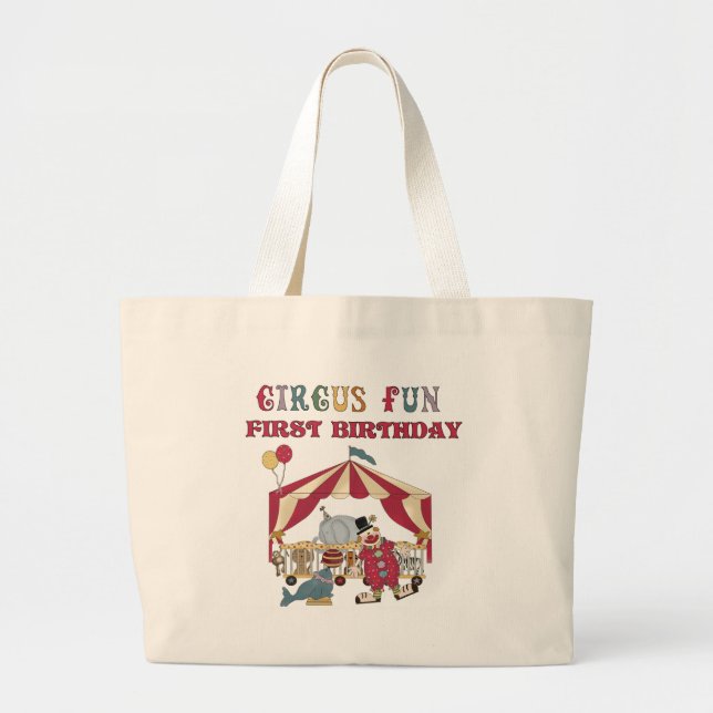 Circus First Birthday Large Tote Bag (Front)