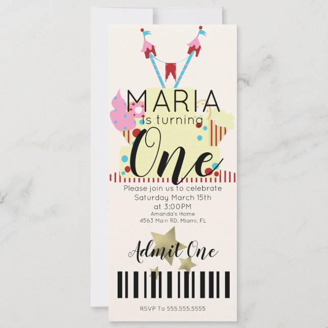Circus First Birthday Ticket Party Foil Star  Invi Invitation (Front)