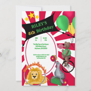 Circus Fun Whimsical Animal Primary Colour Invitation