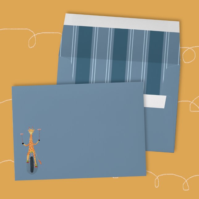 Circus Giraffe on a Unicycle Blue Envelope (Fun blue envelope with a circus giraffe riding a unicycle .)