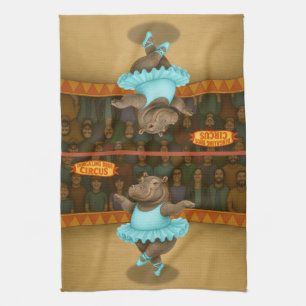 Circus hippo tea towel
