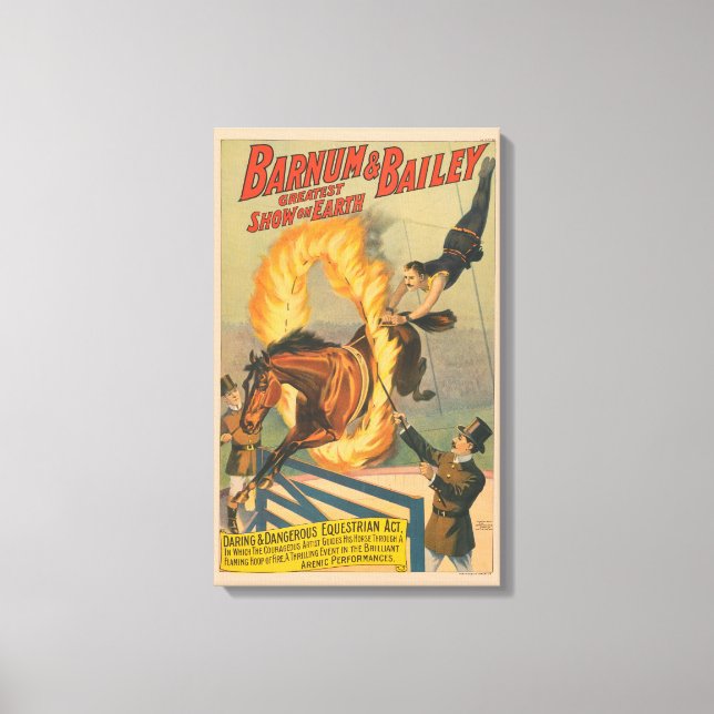 Circus Horse Leaping Through A Flaming Hoop Canvas Print (Front)