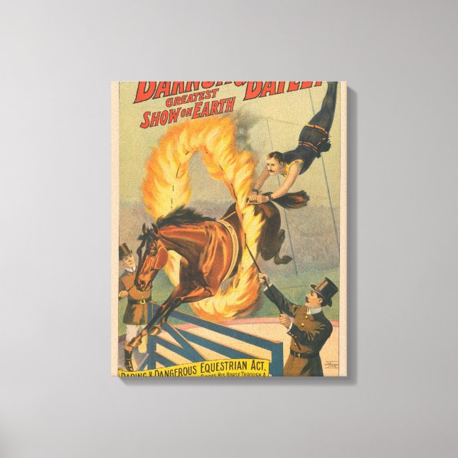 Circus Horse Leaping Through A Flaming Hoop Canvas Print (Front)