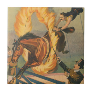 Circus Horse Leaping Through A Flaming Hoop Tile
