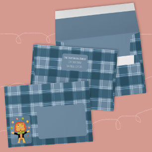 Circus Lion Blue Tartan Envelope
