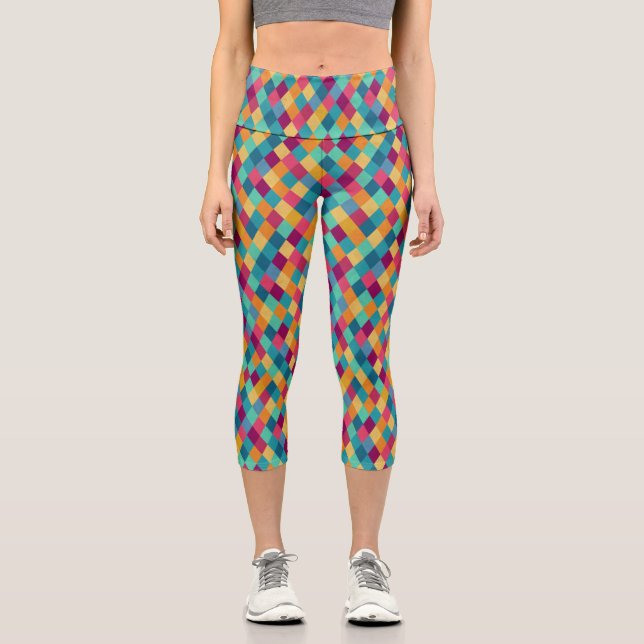 Circus Multicolor Rhombuses Capri Leggings (Front)