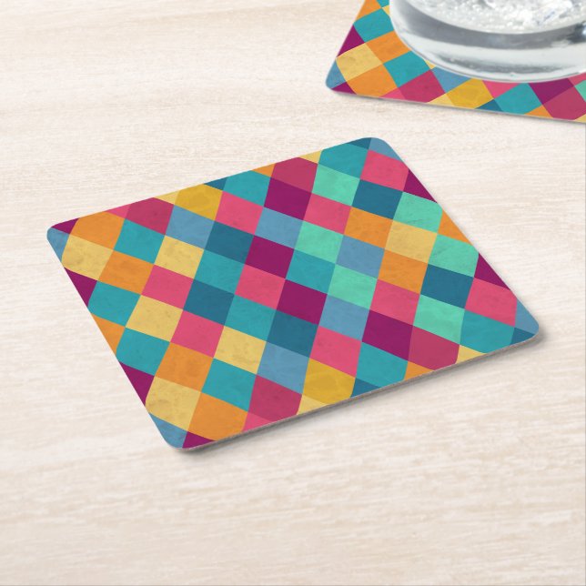 Circus Multicolor Rhombuses Square Paper Coaster (Angled)