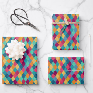 Circus Multicolor Rhombuses Wrapping Paper Sheet