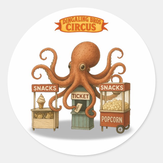 Circus octopus classic round sticker (Front)