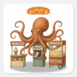 Circus octopus square sticker