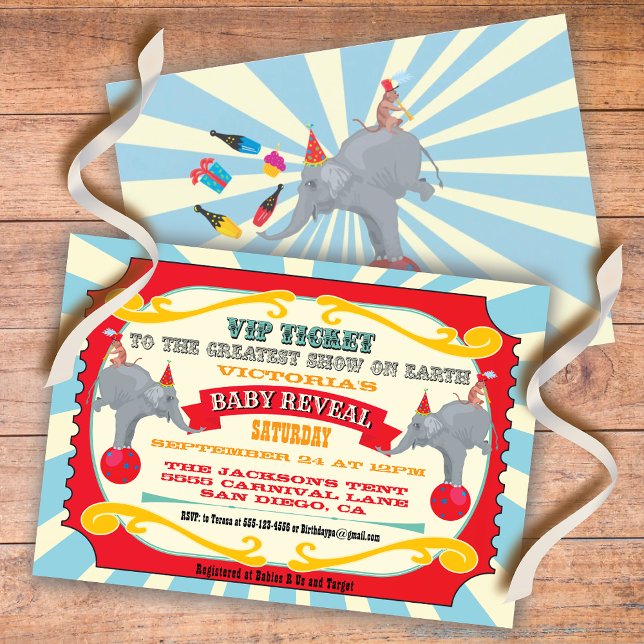 Circus or Carnival Ticket Baby Reveal Shower Invitation (Creator Uploaded)