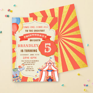 Circus Party Animals Carnival Party Birthday Invitation