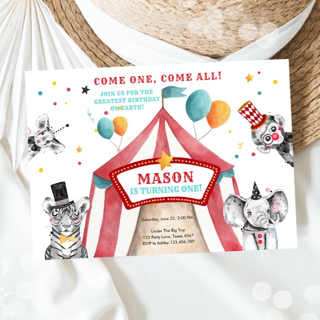 Circus Party Animals Carnival Party First Birthday Invitation (Creator Uploaded)