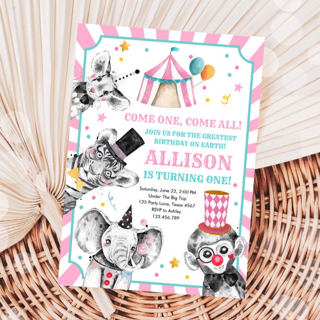 Circus Party Animals Carnival Party First Birthday Invitation (Creator Uploaded)